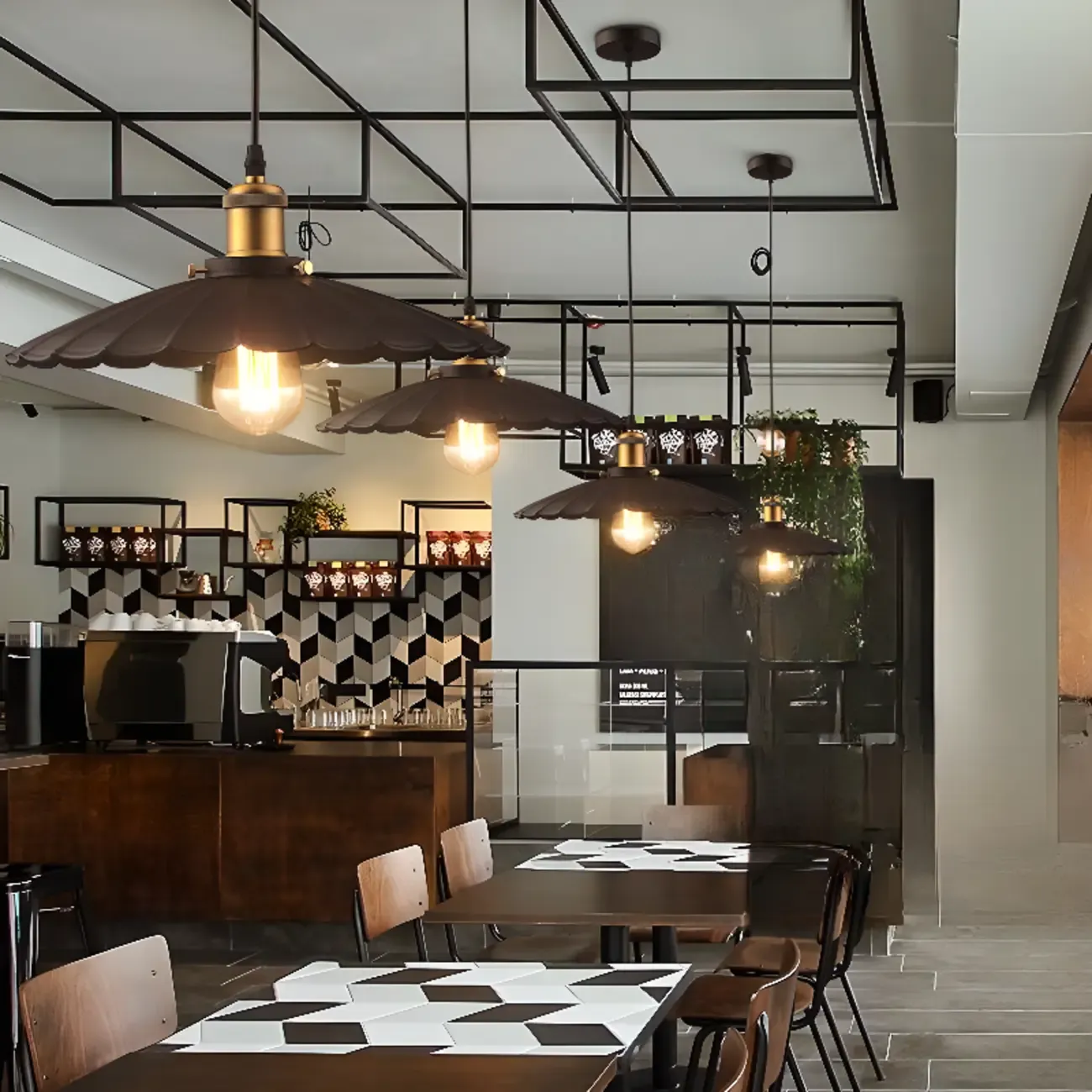 Industrial Black Round Metal Pendant light with Adjustable Length Image - 2
