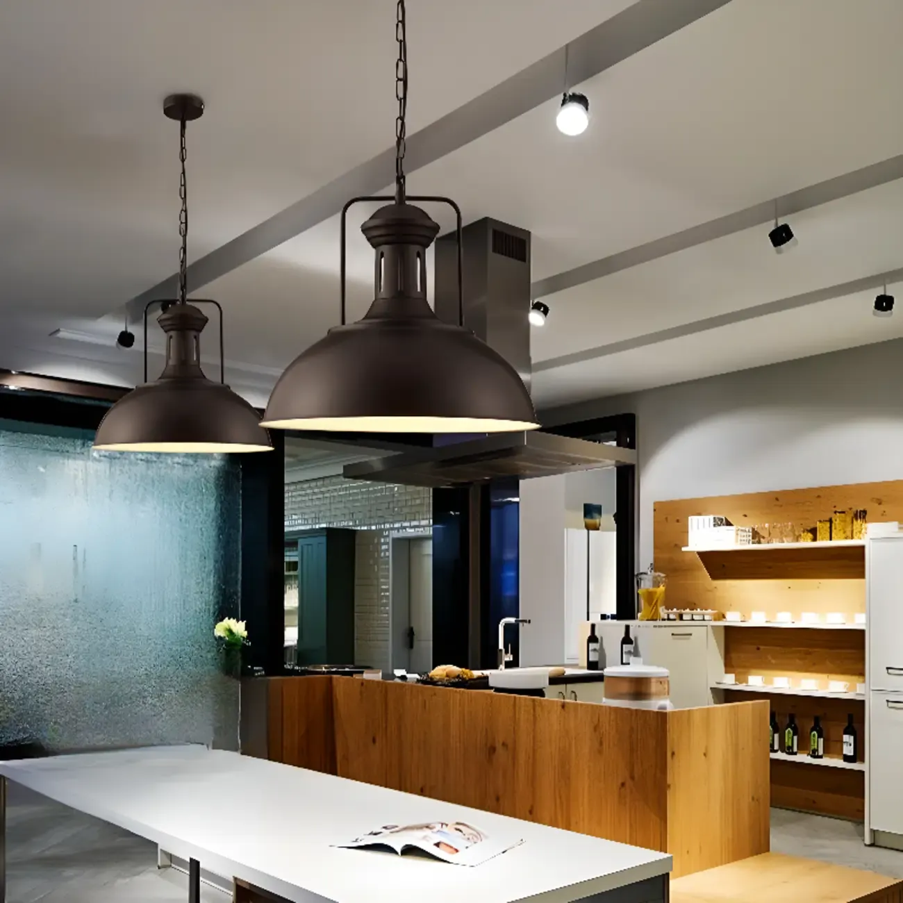 Industrial Black Round Metal Pendant light with Adjustable Length Image - 3