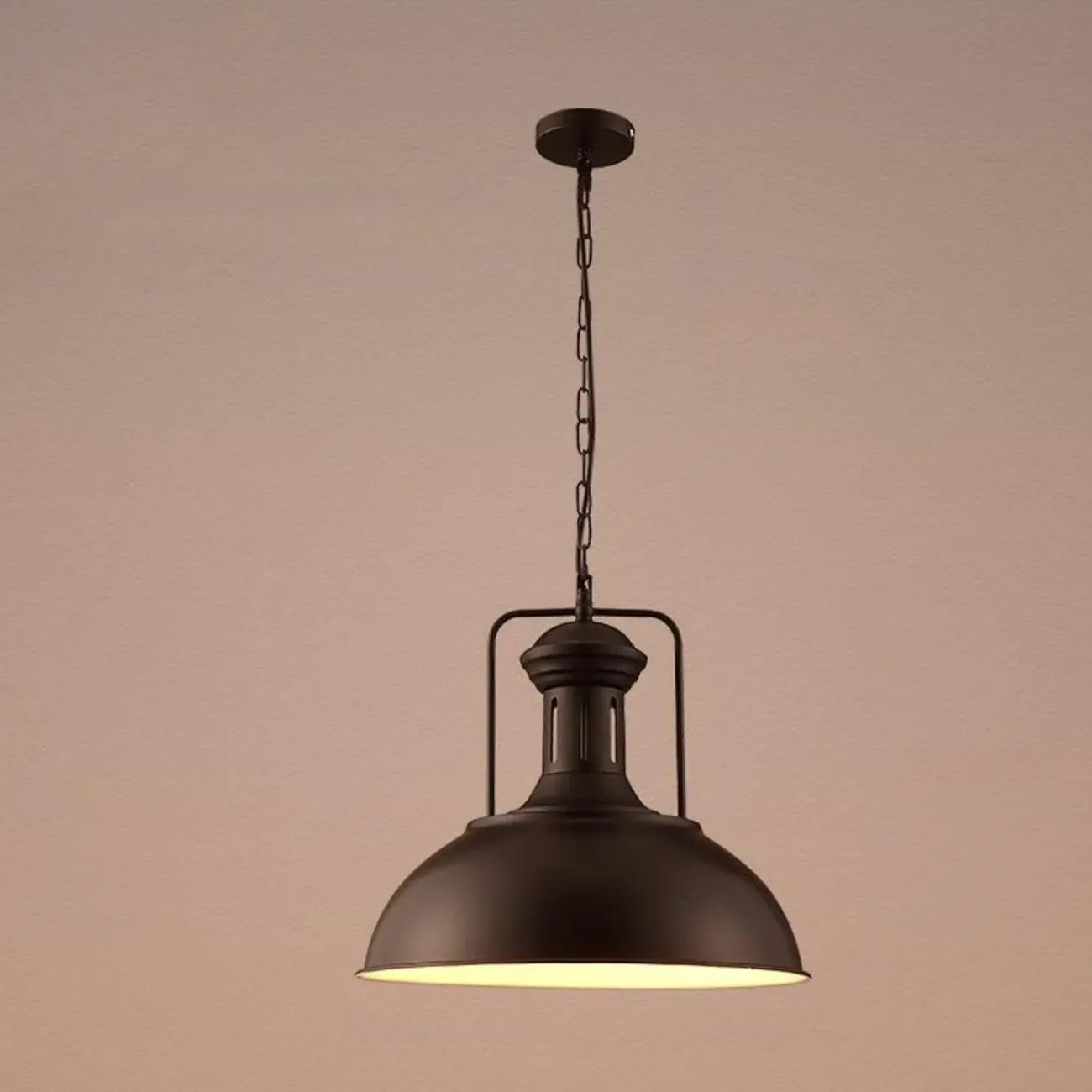 Industrial Black Round Metal Pendant light with Adjustable Length Image - 5