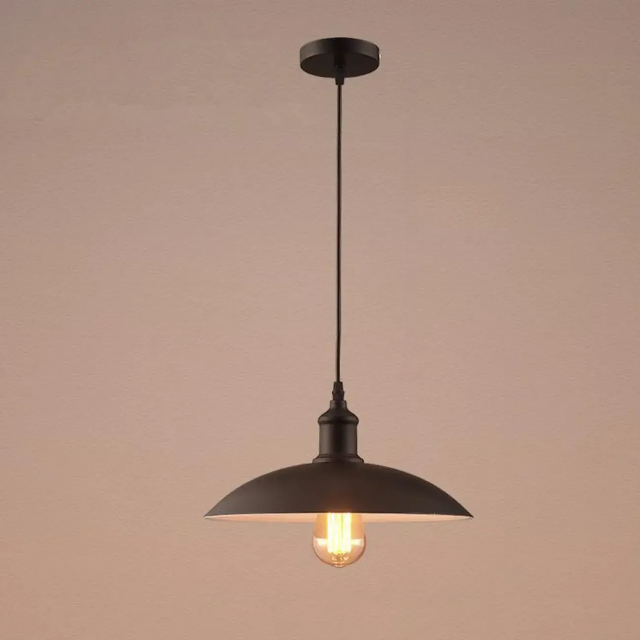 Industrial Black Round Metal Pendant light with Adjustable Length Image - 6
