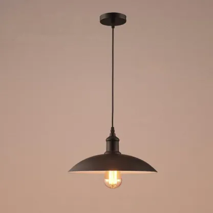 Industrial Black Round Metal Pendant light with Adjustable Length Image - 6