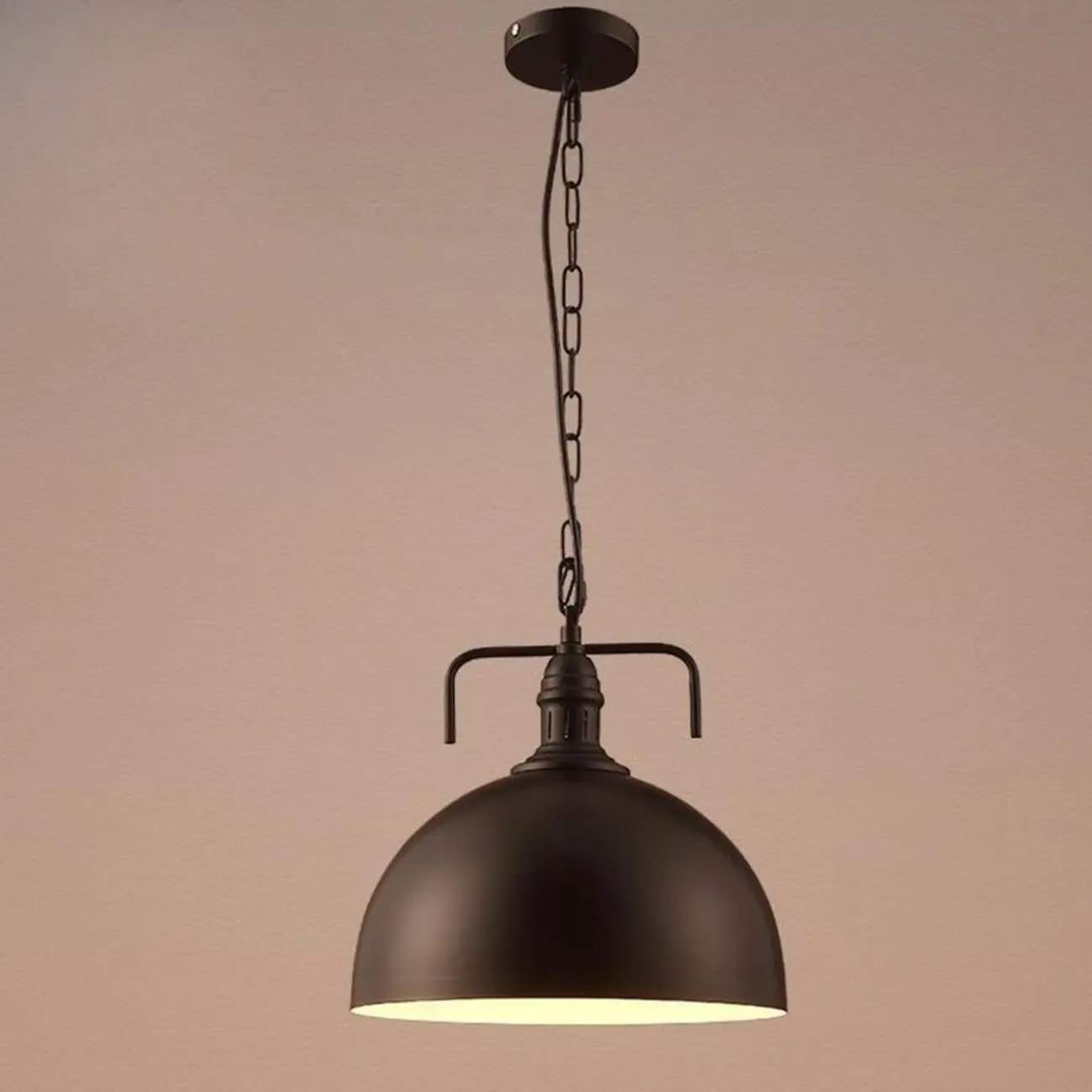Industrial Black Round Metal Pendant light with Adjustable Length Image - 7