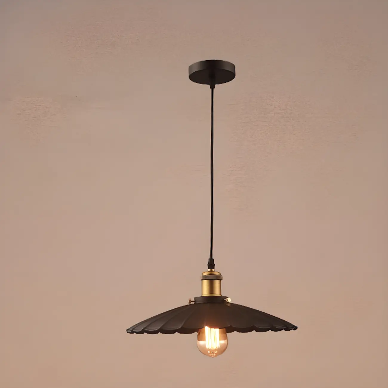 Industrial Black Round Metal Pendant light with Adjustable Length Image - 8 | homeyfad