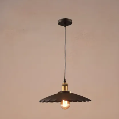Industrial Black Round Metal Pendant light with Adjustable Length Image - 8