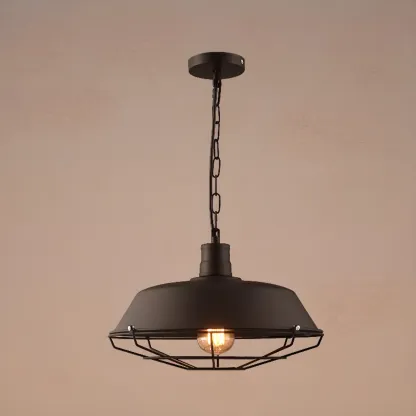 Industrial Black Round Metal Pendant light with Adjustable Length Image - 9