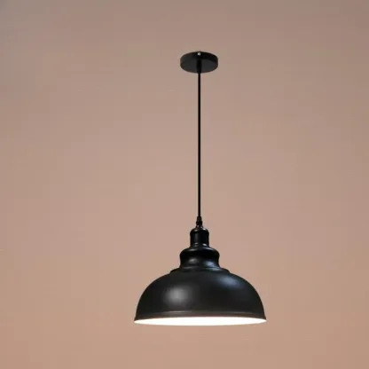 Industrial Black Round Metal Pendant light with Adjustable Length Image - 10