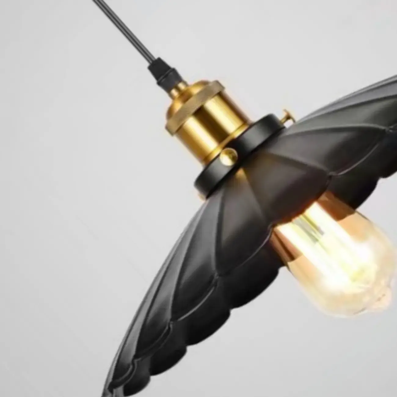 Industrial Black Round Metal Pendant light with Adjustable Length Image - 11