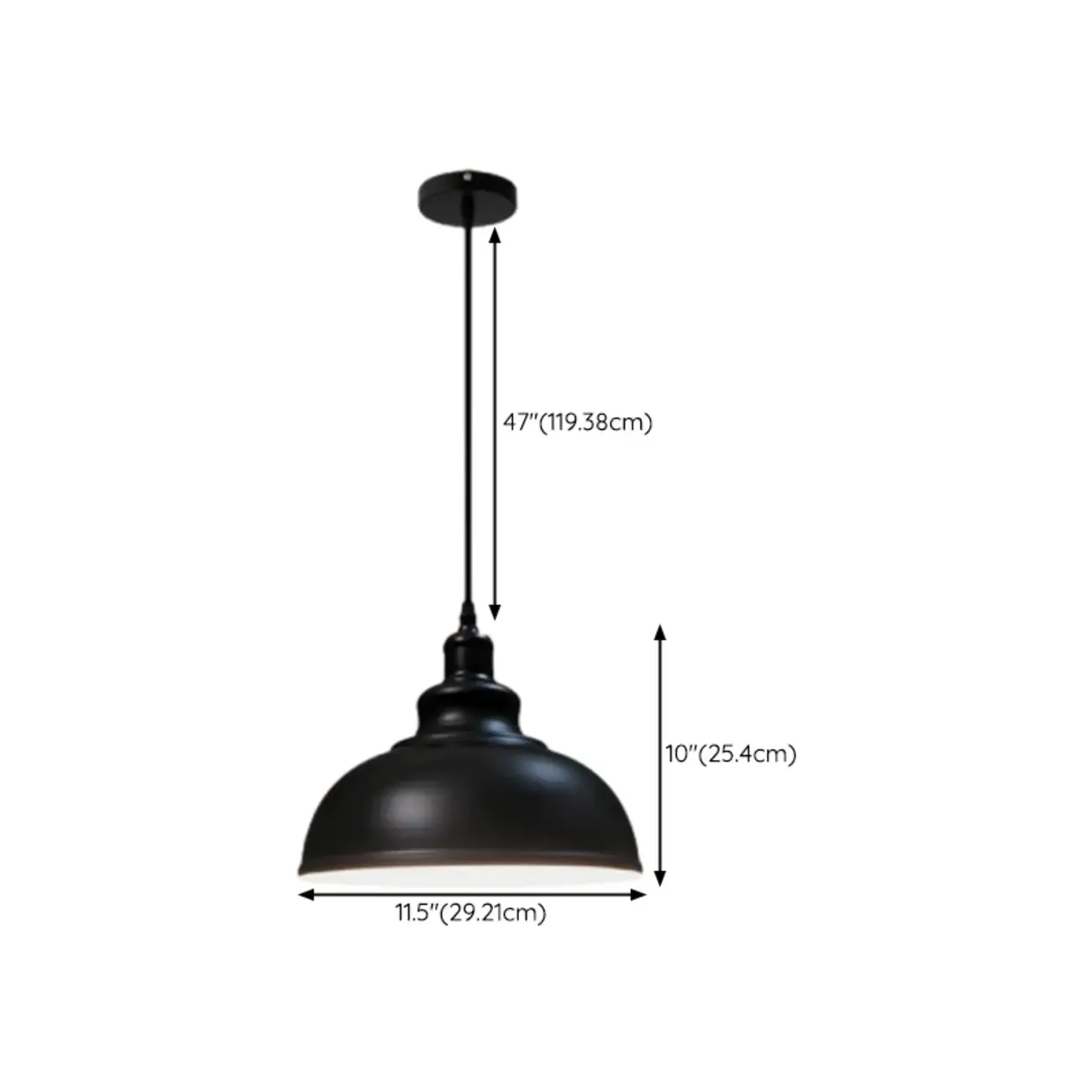 Industrial Black Round Metal Pendant light with Adjustable Length #size