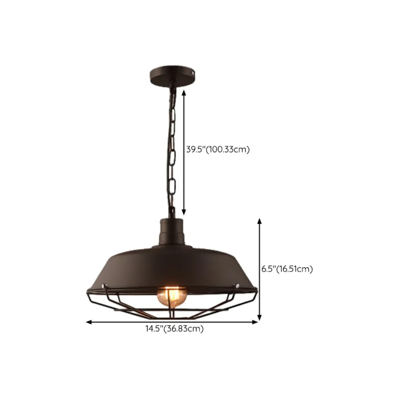 Industrial Black Round Metal Pendant light with Adjustable Length Image - 16