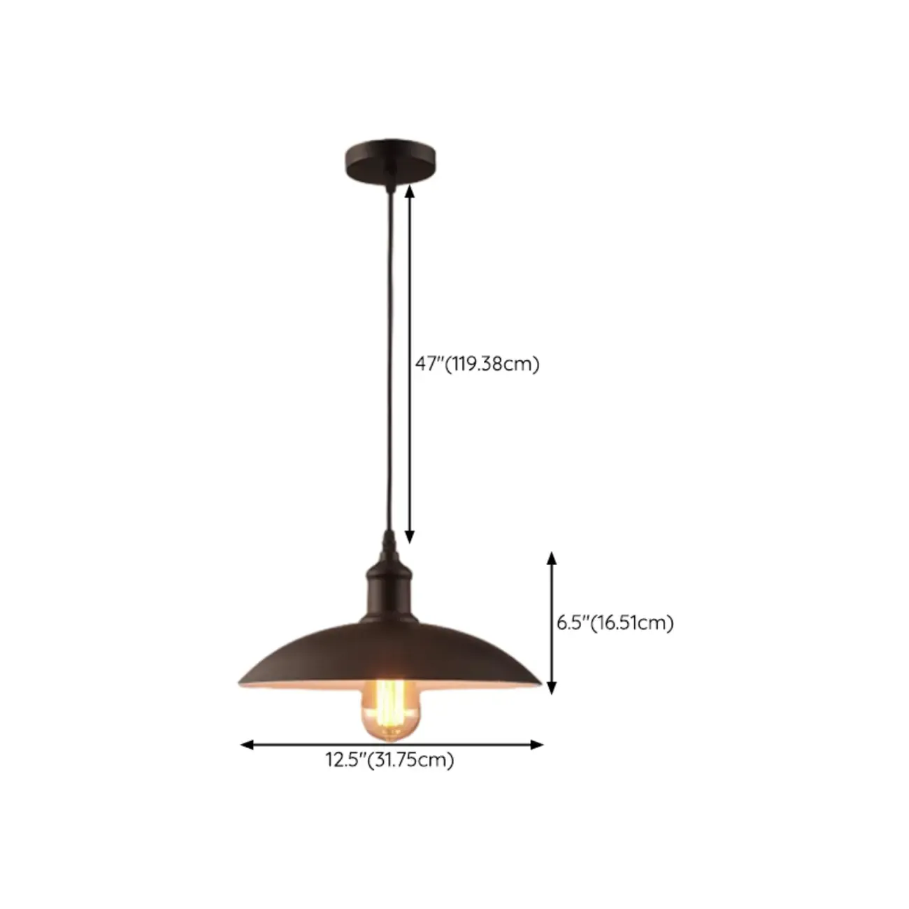 Industrial Black Round Metal Pendant light with Adjustable Length Image - 18