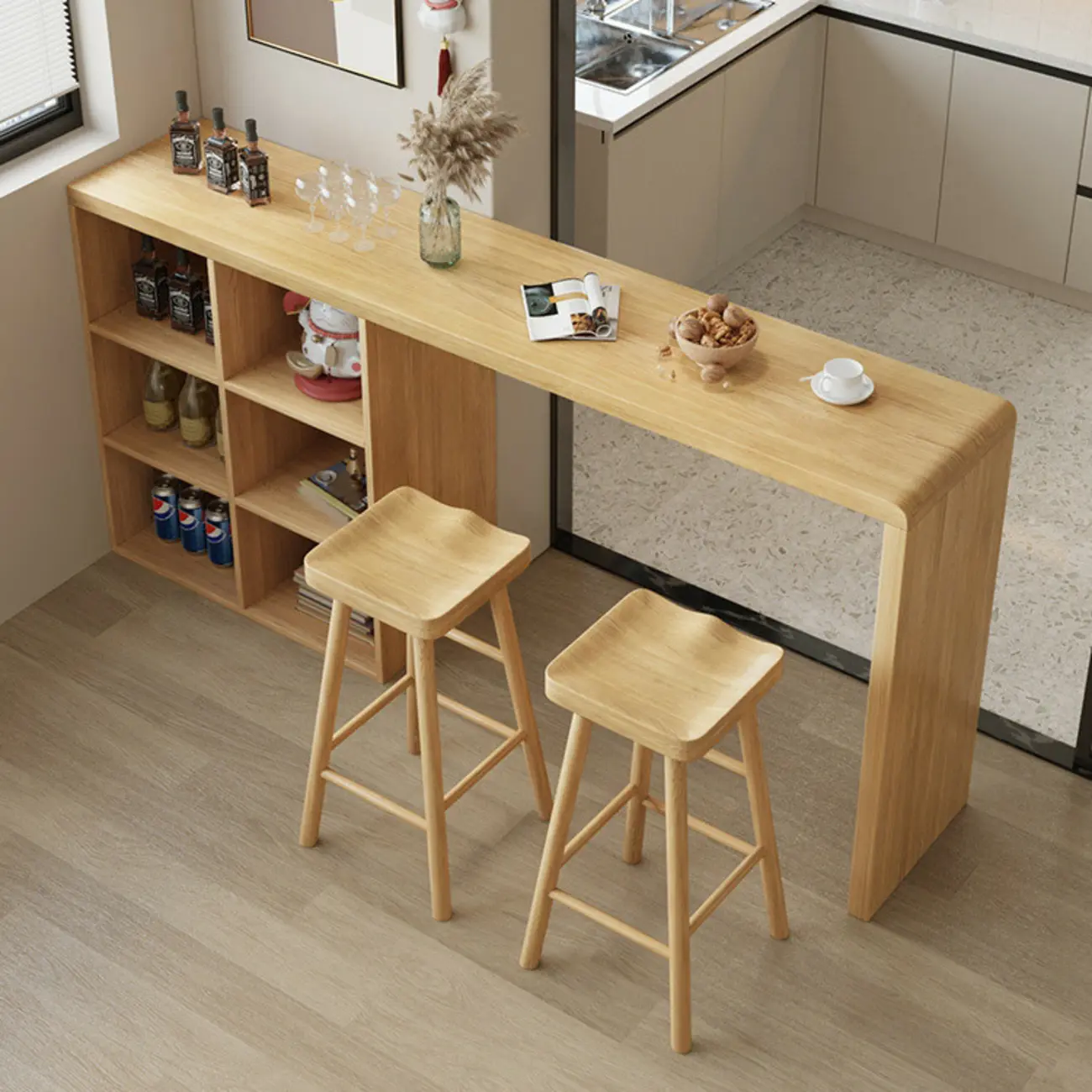 Simplistic Style Bistro Table with Shelf and Backless Chairs Image - 1 | homeyfad