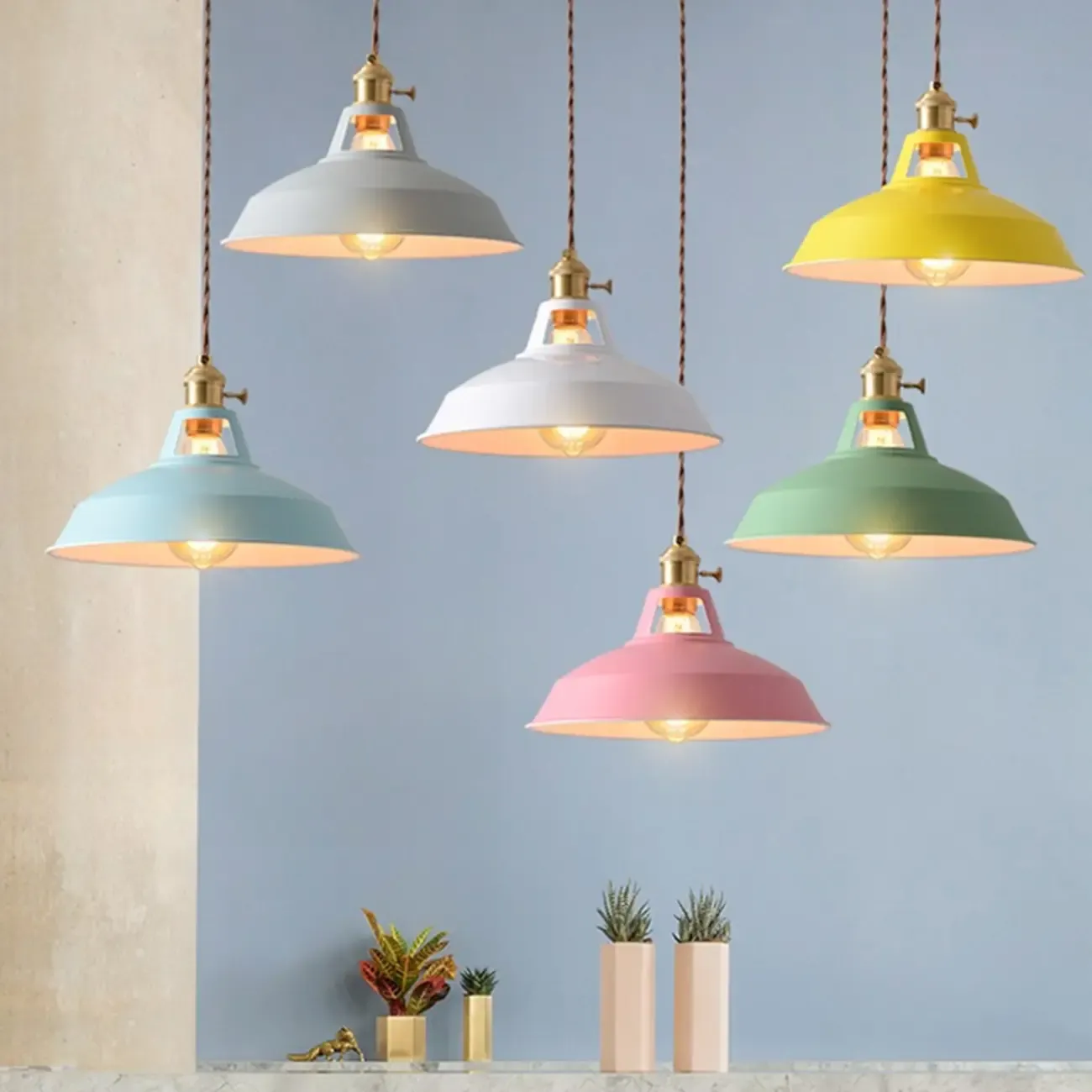 Macaron Iron Dome Pendant Lamp with Hardwired Image - 4