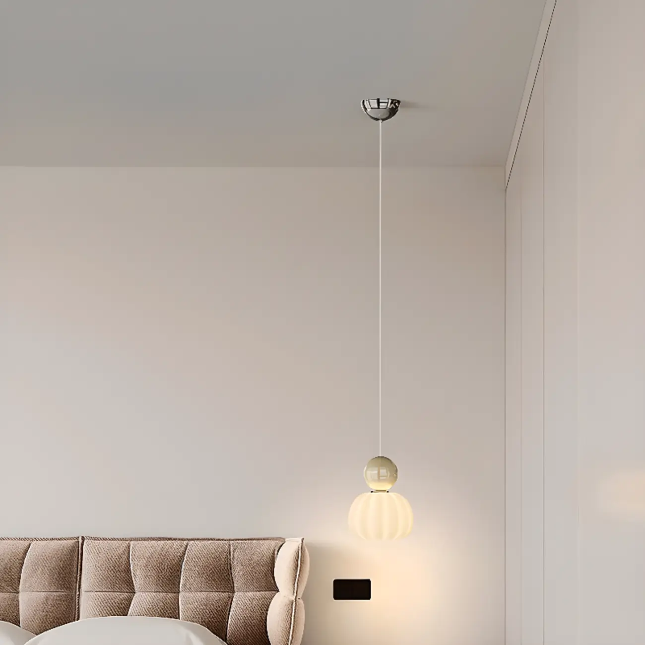 Cream Enclosure Pendant Light in Mini Size for Bedroom Image - 3 | homeyfad