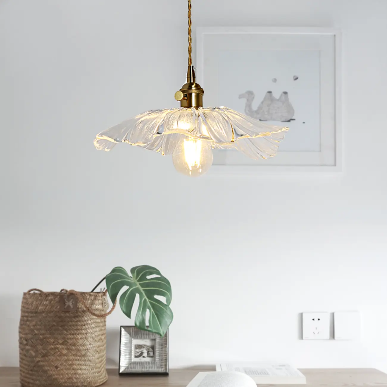 Modern Metal Hardwired Transparent Glass Floral Pendant Light Image - 6 | homeyfad