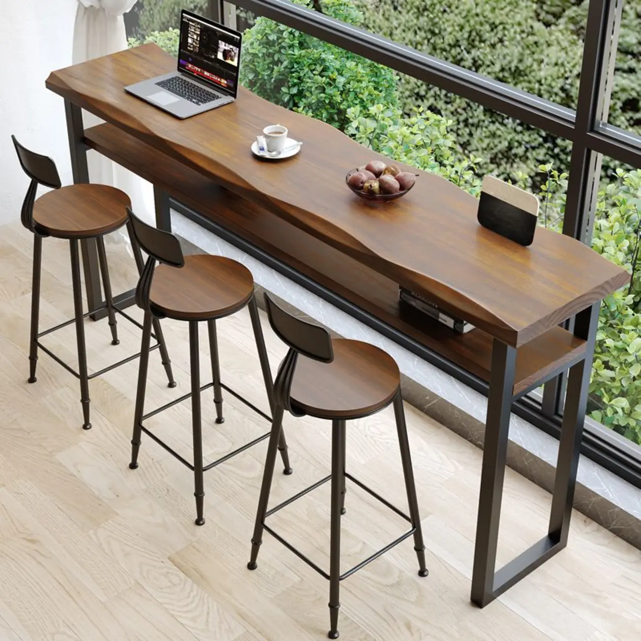 Industrial Black Long Bar Table Set for Home Image - 1 | homeyfad