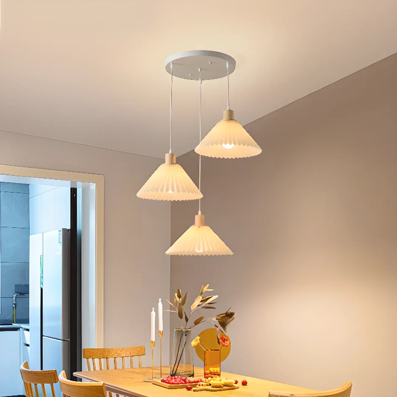 3 Lights Fabric Pleated Shape Ceiling Lamp with Adjustable Length  Image - 1 | homeyfad