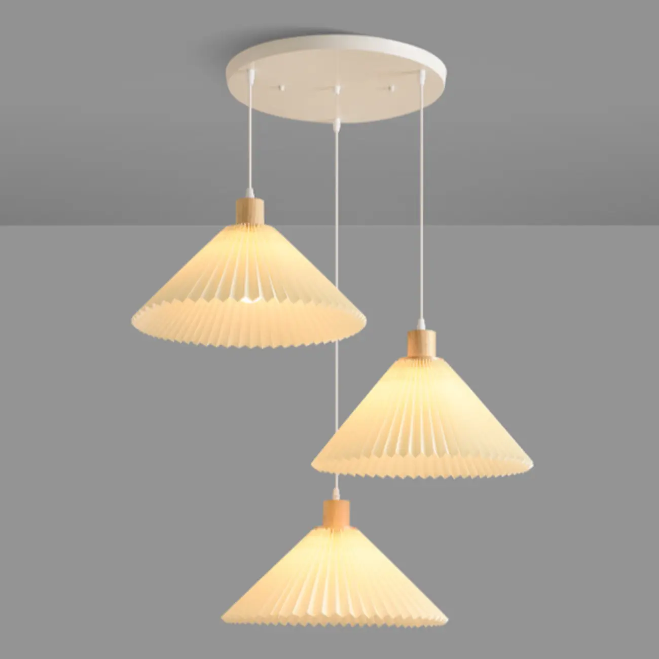 3 Lights Fabric Pleated Shape Ceiling Lamp with Adjustable Length  Image - 8 | homeyfad