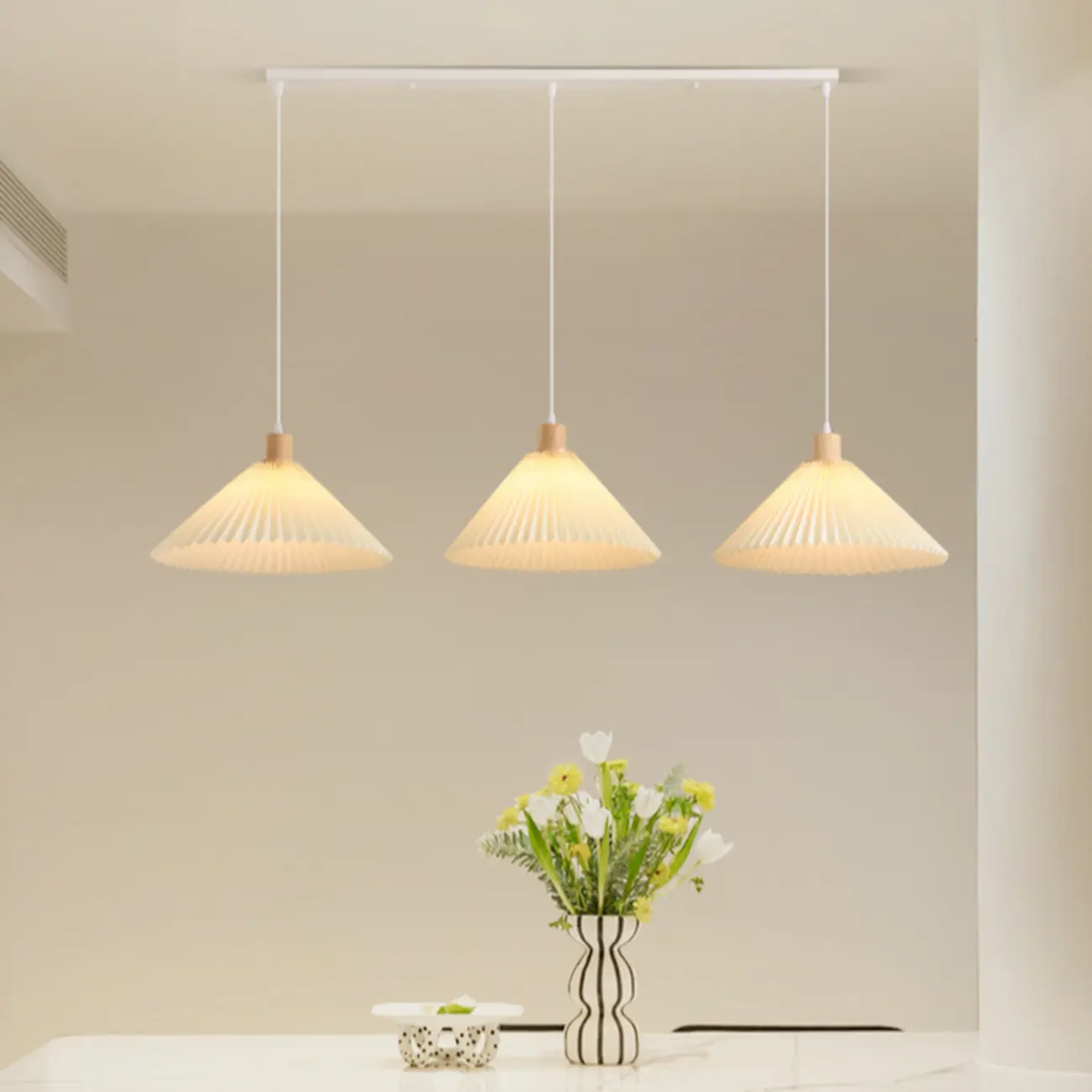 3 Lights Fabric Pleated Shape Ceiling Lamp with Adjustable Length  Image - 15 | homeyfad