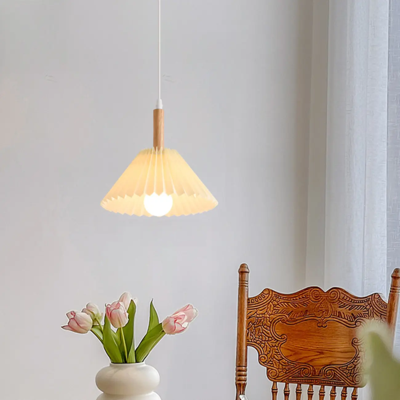 3 Lights Fabric Pleated Shape Ceiling Lamp with Adjustable Length  Image - 17 | homeyfad