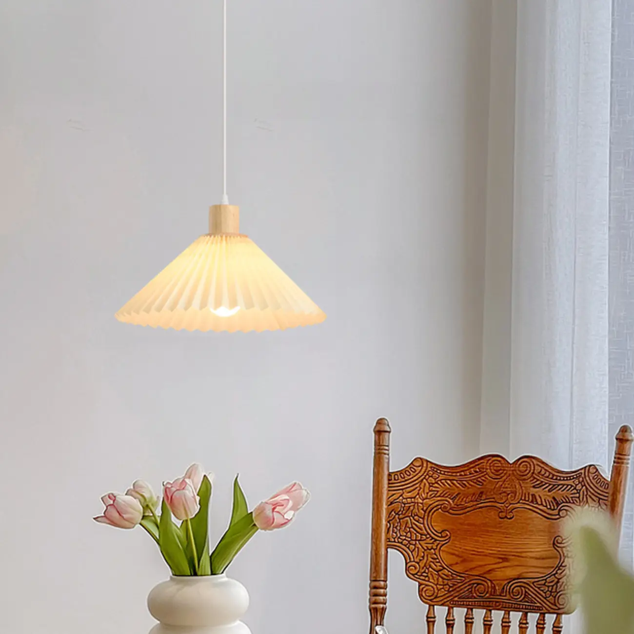 3 Lights Fabric Pleated Shape Ceiling Lamp with Adjustable Length  Image - 18 | homeyfad