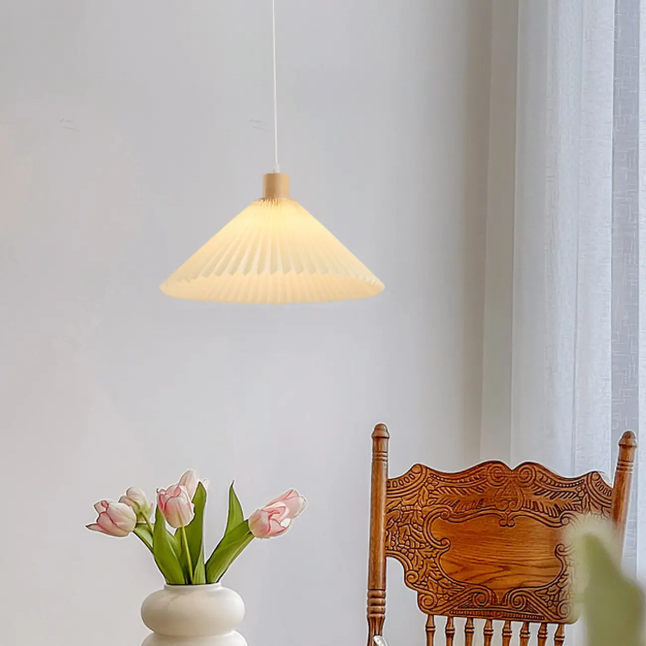 3 Lights Fabric Pleated Shape Ceiling Lamp with Adjustable Length  Image - 19 | homeyfad