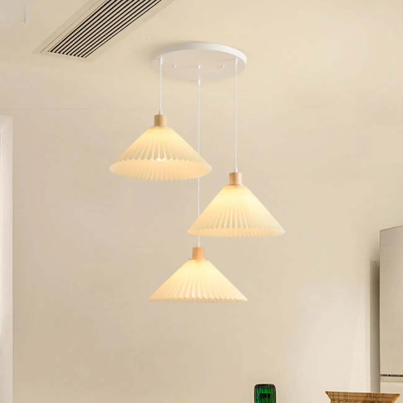 3 Lights Fabric Pleated Shape Ceiling Lamp with Adjustable Length  Image - 20 | homeyfad