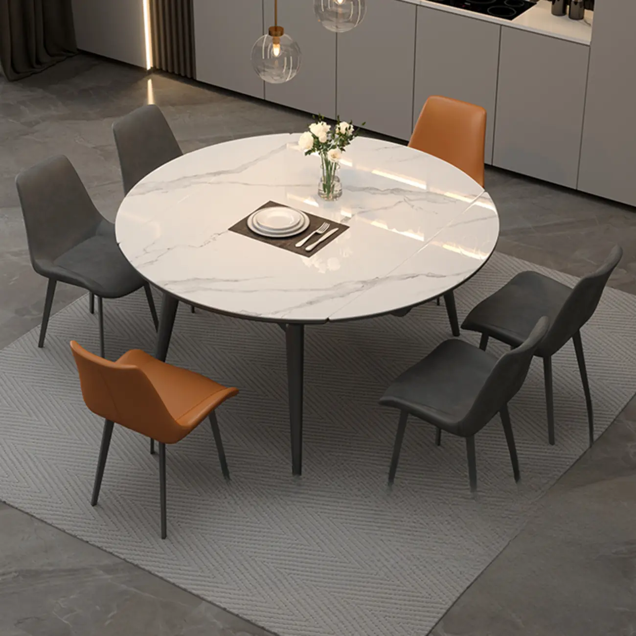 Modern Marble Dining Room Set with Extendable Table Image - 2 | homeyfad