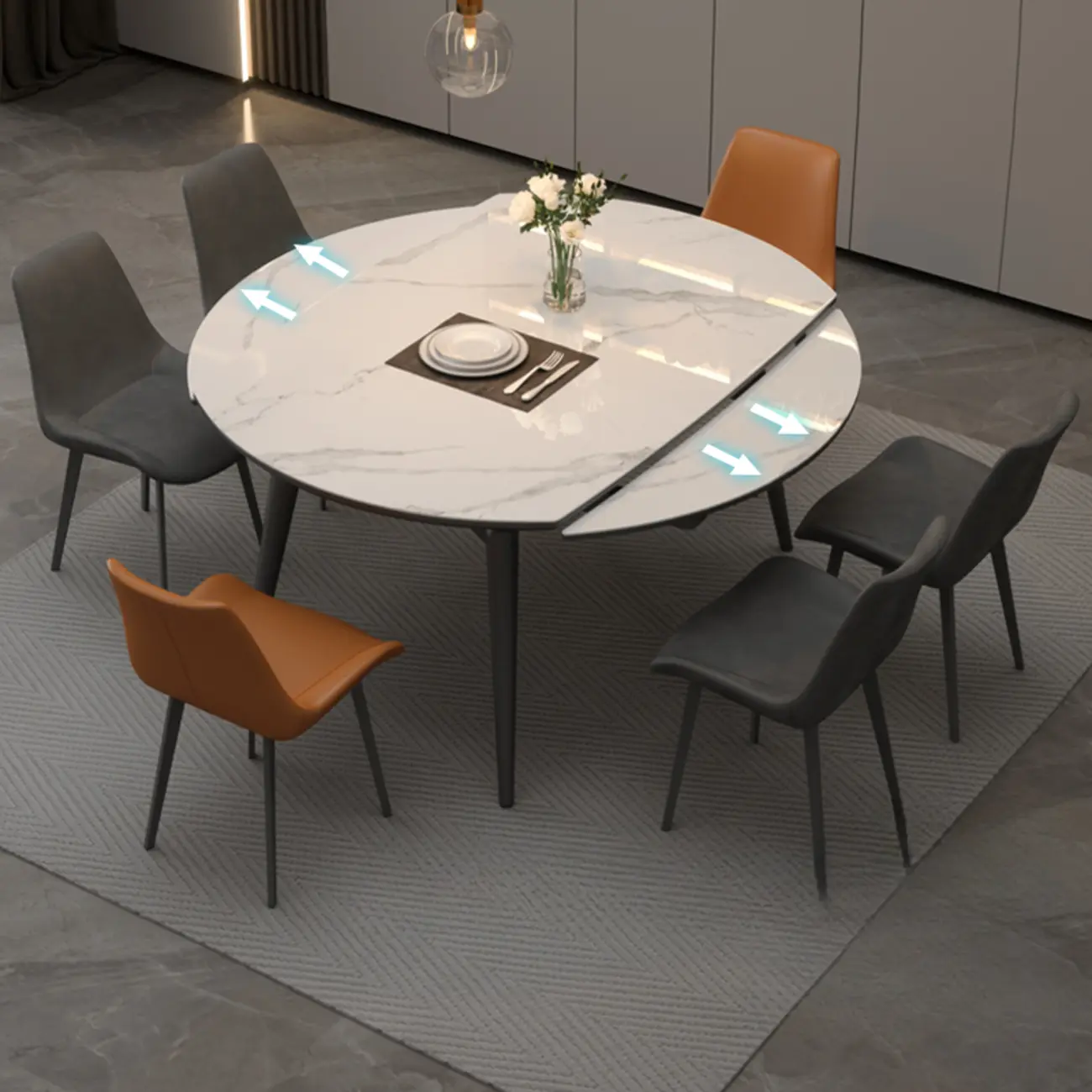 Modern Marble Dining Room Set with Extendable Table Image - 3 | homeyfad