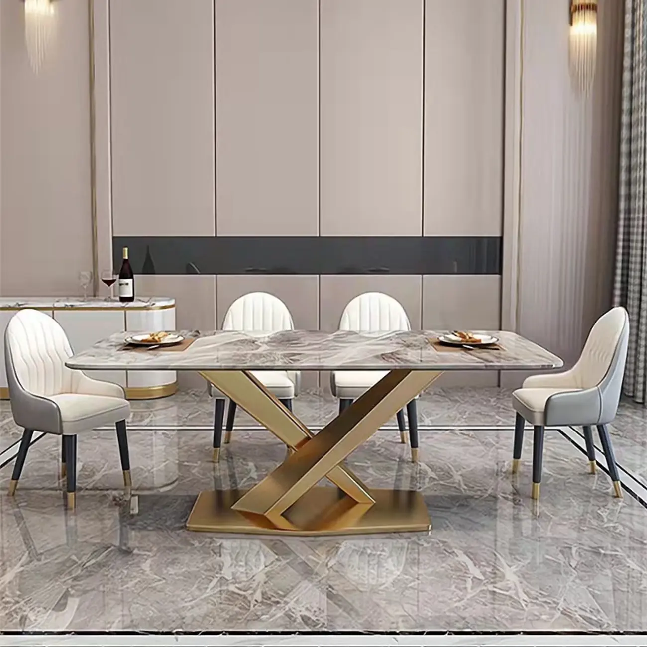 Luxurious Slate Dining Room Set with Metal Base for 4-10 Image - 1 | homeyfad