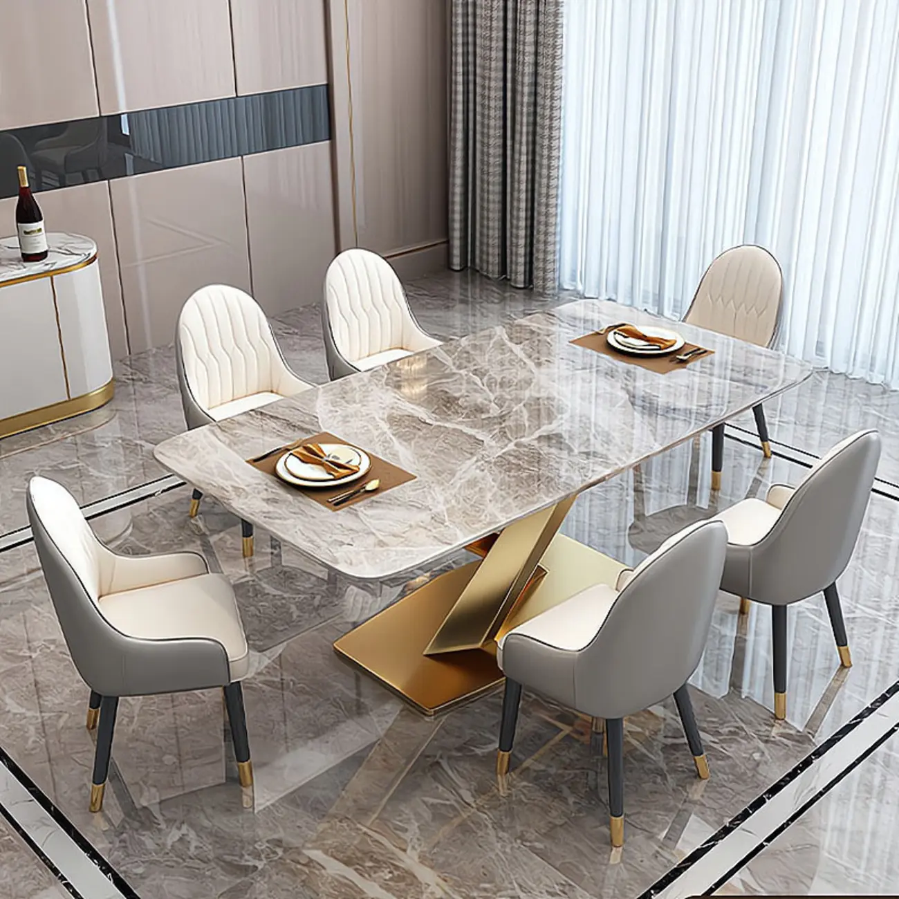 Luxurious Slate Dining Room Set with Metal Base for 4-10 Image - 2 | homeyfad