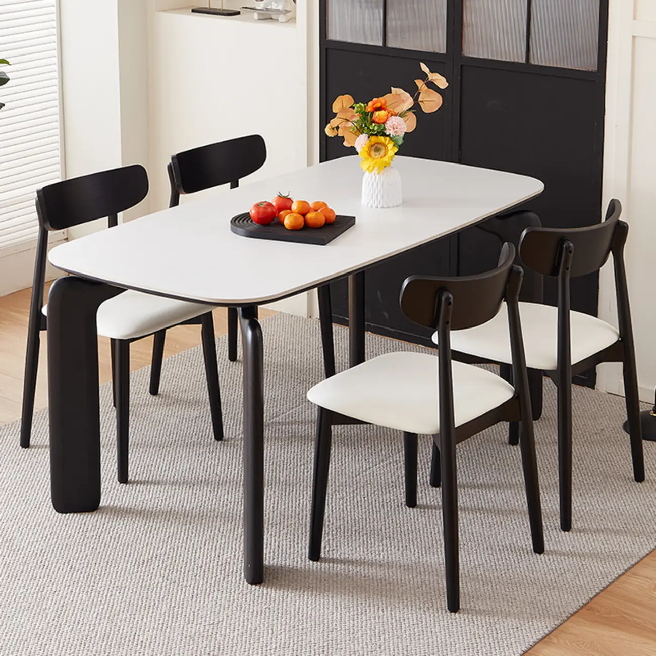 Modern Wooden Dining Table Set with Padded Chairs Image - 1 | homeyfad