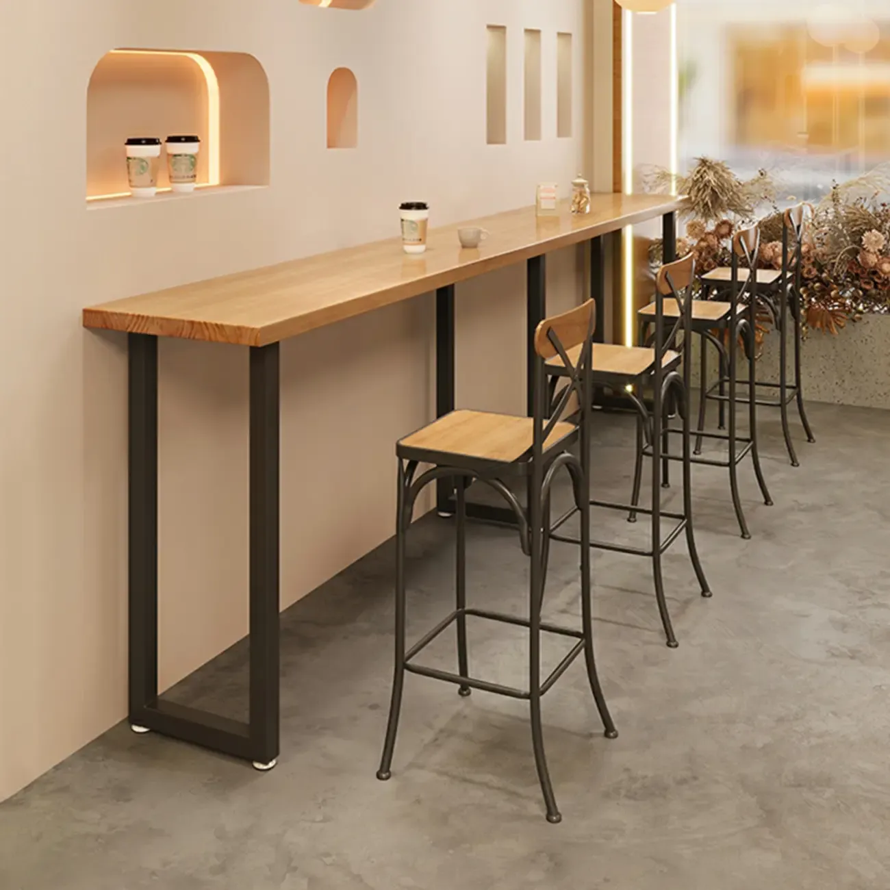  Antique Solid Wood Trestle Base Pub Table Image - 2