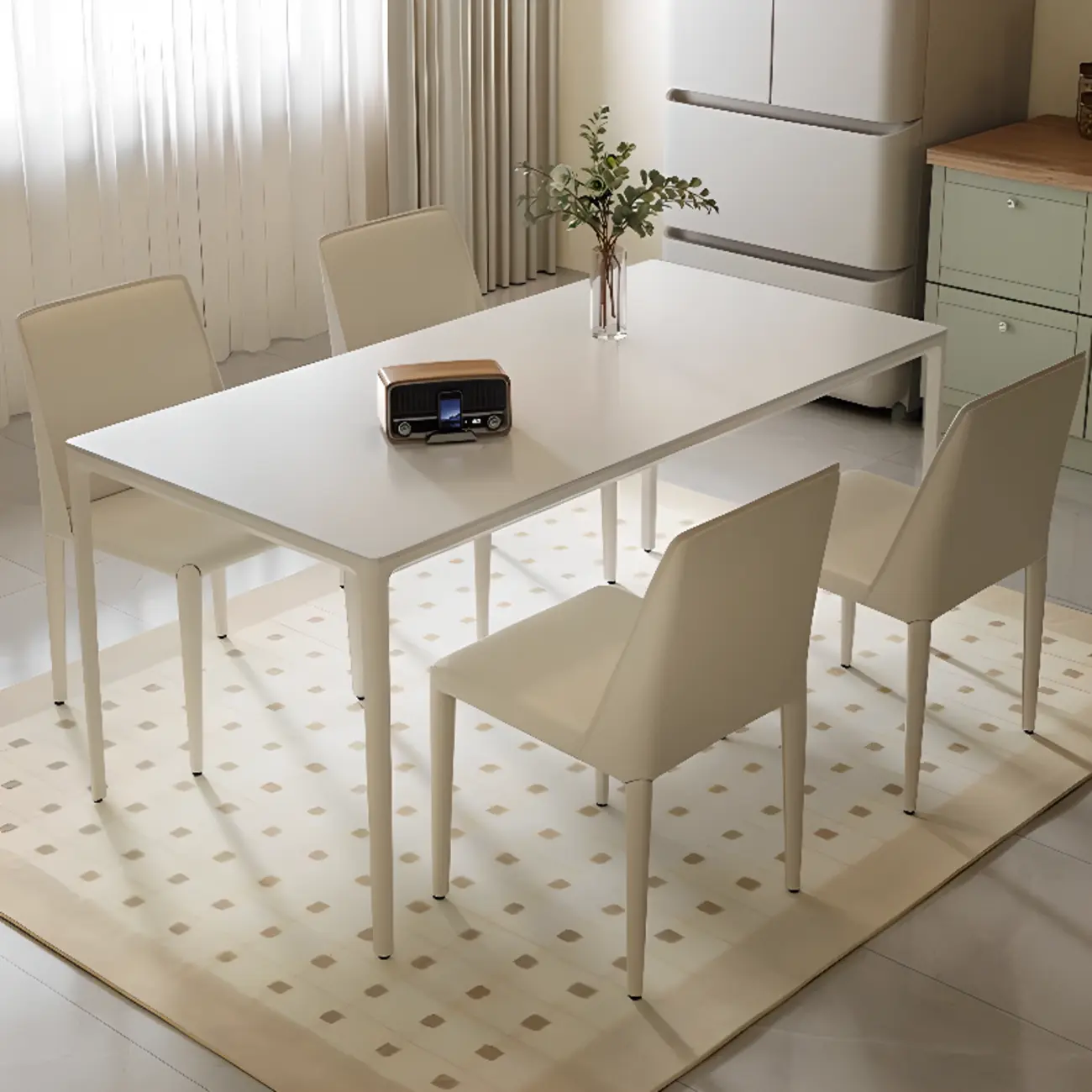 Modern Beige Dining Room Set with Sleek Metal Legs Image - 1 | homeyfad