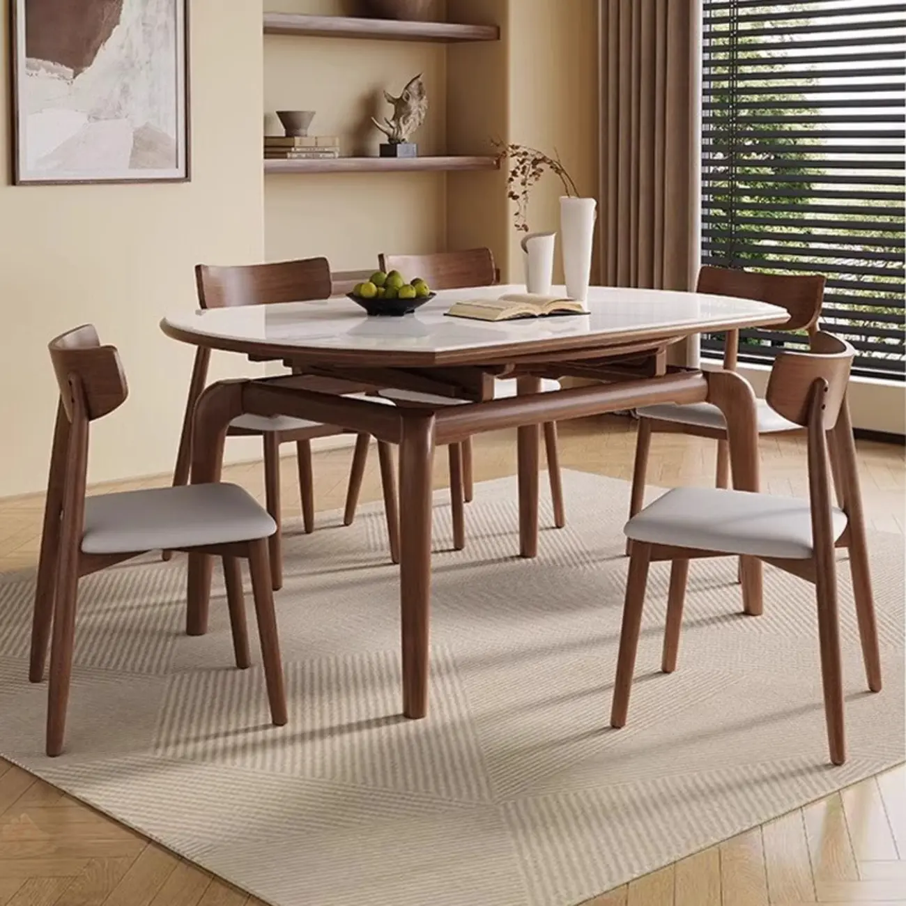 Circular-shaped Dining Table Set with Self-Storing Leaf Image - 1 | homeyfad