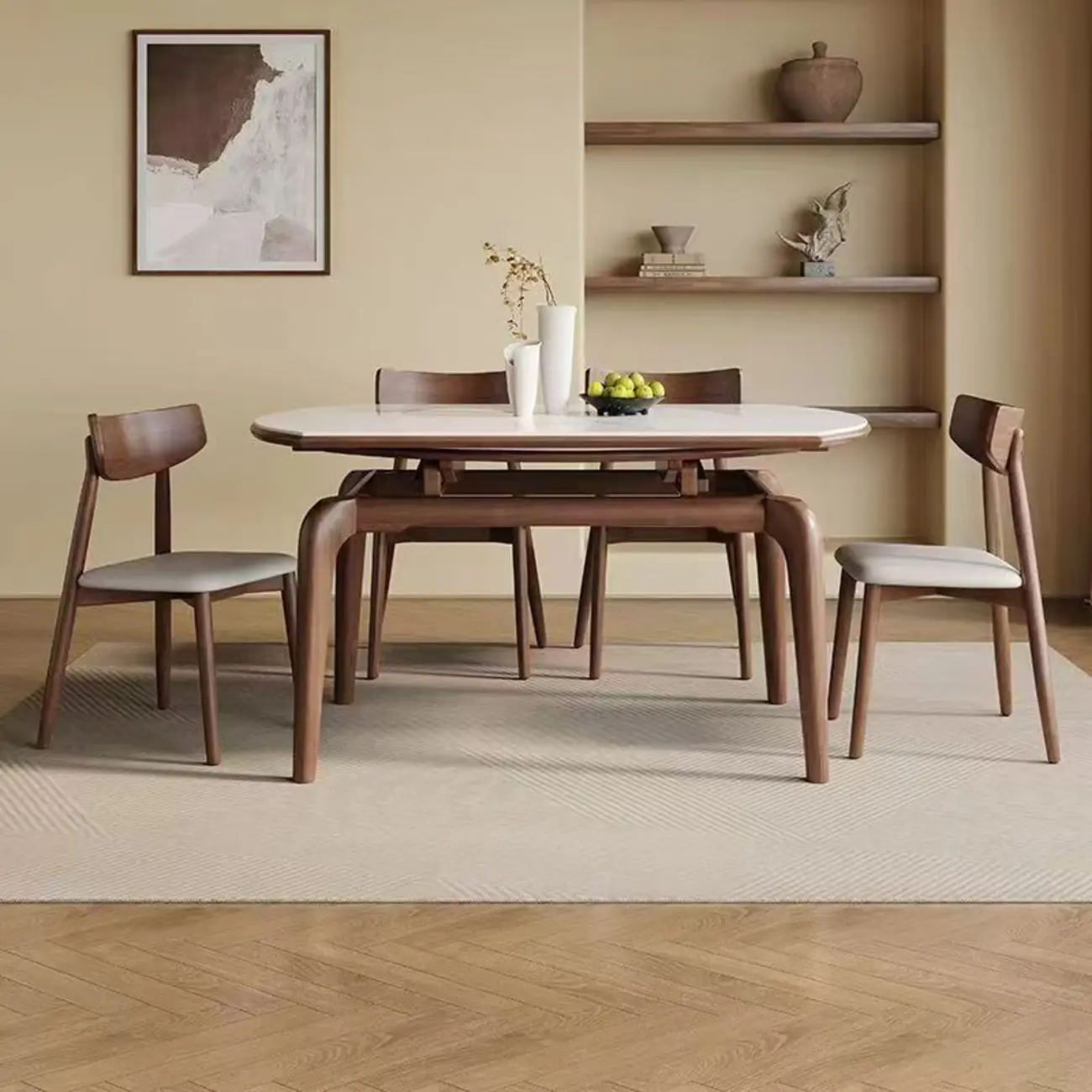 Circular-shaped Dining Table Set with Self-Storing Leaf Image - 2 | homeyfad