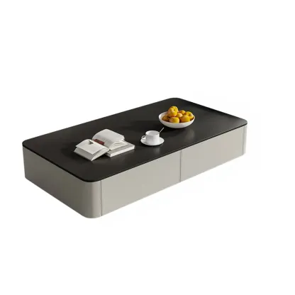 Modern Black Square Coffee Table with Drawers for Living Room  Image - 3