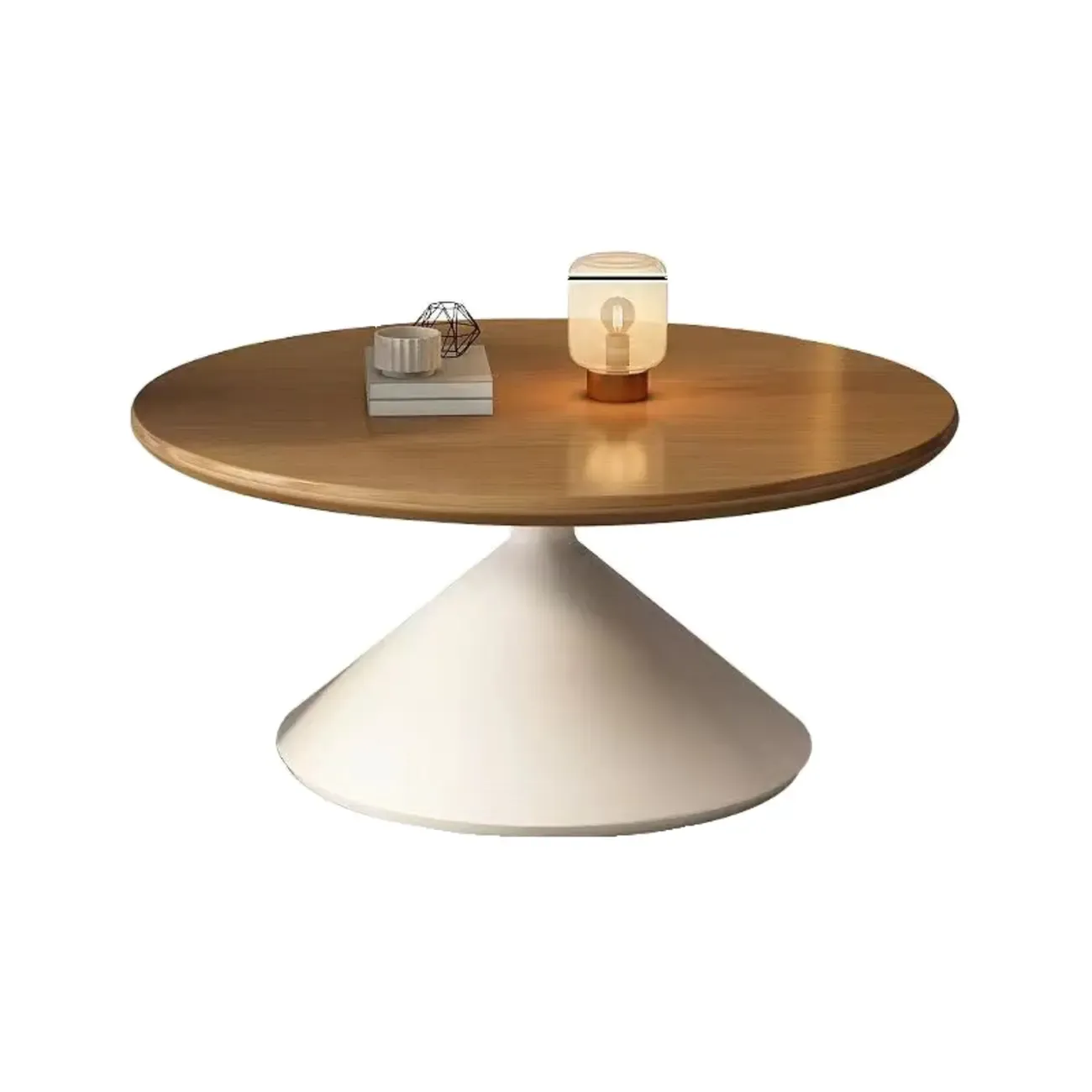 Vintage Wood Round Nesting Coffee Table Set with White Base Image - 10