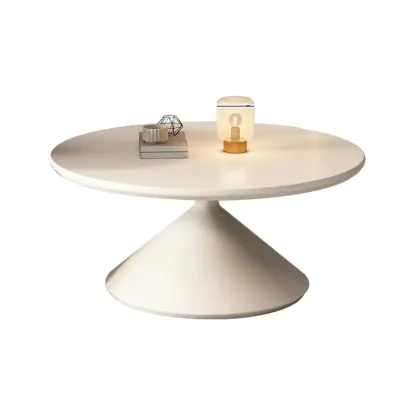 Vintage Wood Round Nesting Coffee Table Set with White Base Image - 11