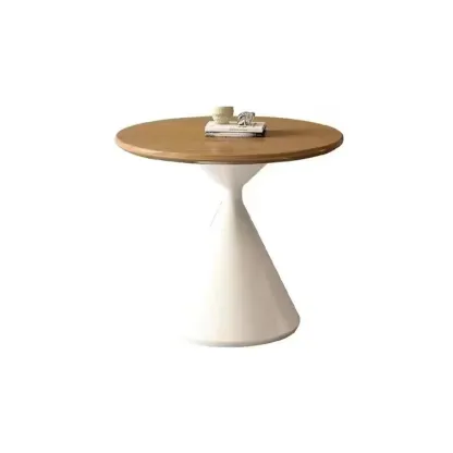 Vintage Wood Round Nesting Coffee Table Set with White Base Image - 14