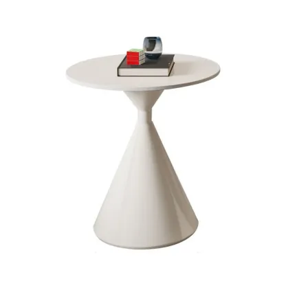 Vintage Wood Round Nesting Coffee Table Set with White Base Image - 15