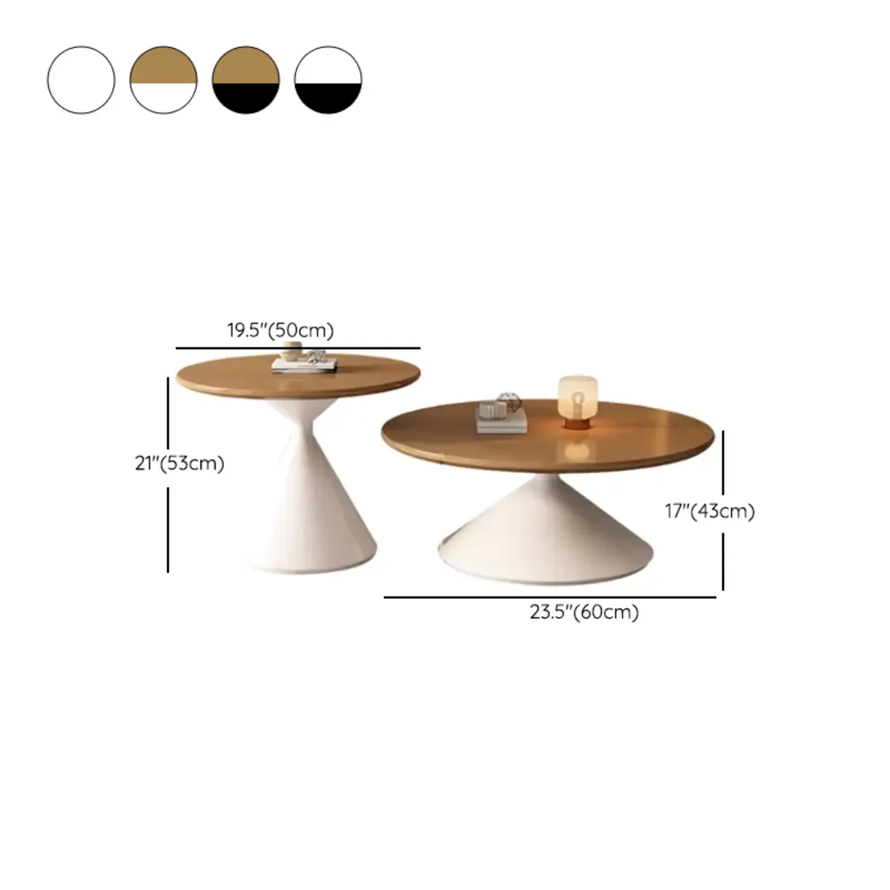 Vintage Wood Round Nesting Coffee Table Set with White Base Image - 18