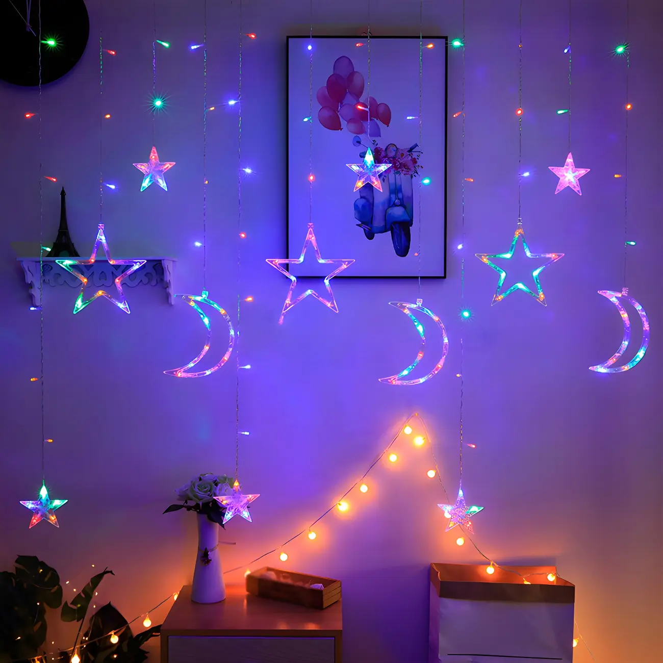 11.4ft Colorful LED Star and Moon String Lights for Garden Image - 1 | homeyfad