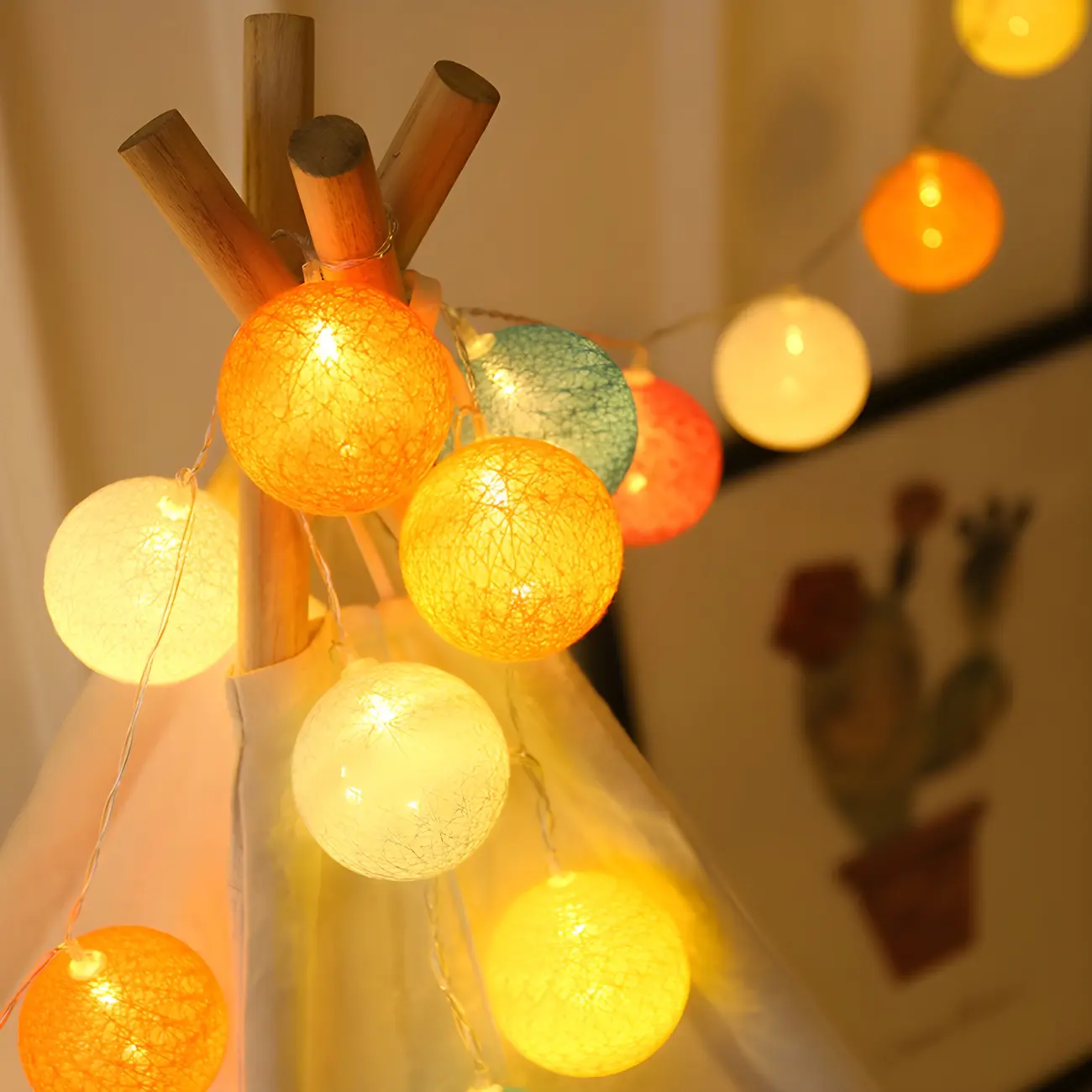 Elegant LED Cotton Globe String Lights for Outdoor Party Image - 2 | homeyfad