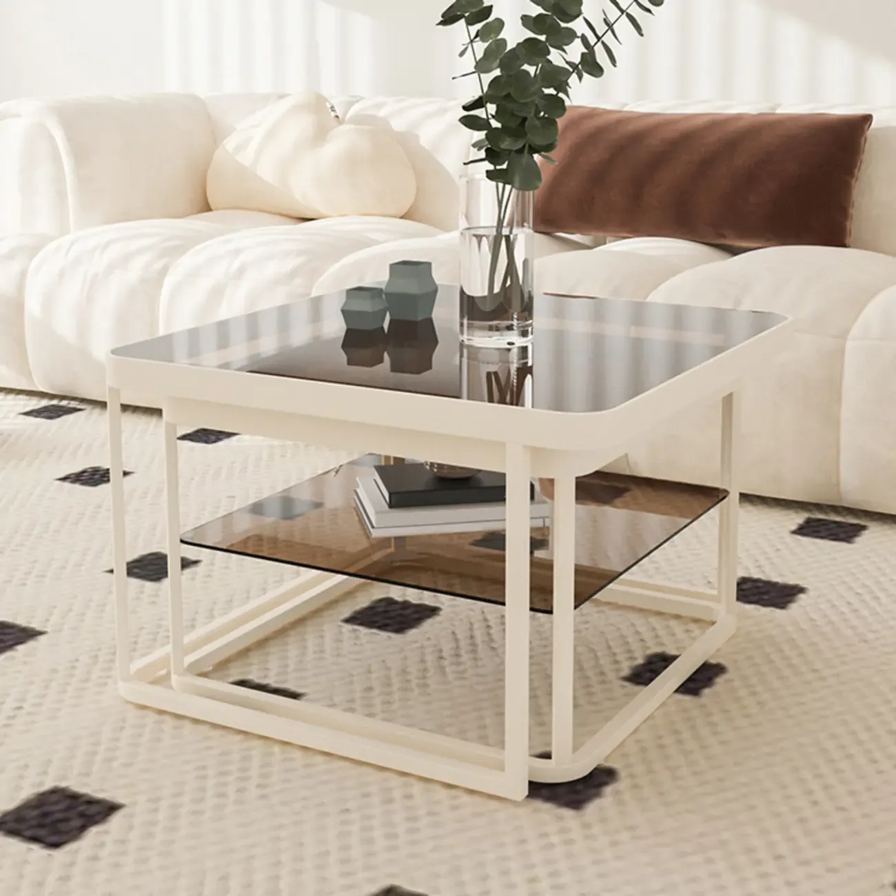 Modern Glass Nesting Coffee Table in Black with Storage Image - 1