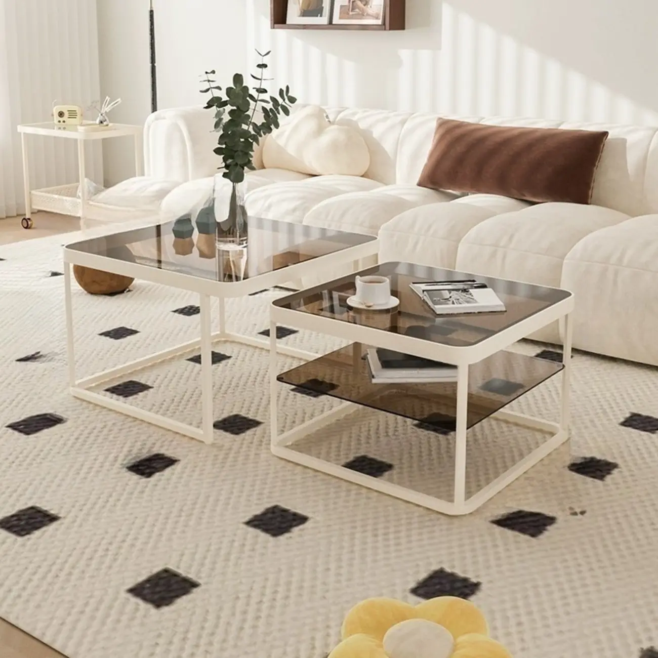 Modern Glass Nesting Coffee Table in Black with Storage Image - 2 | homeyfad