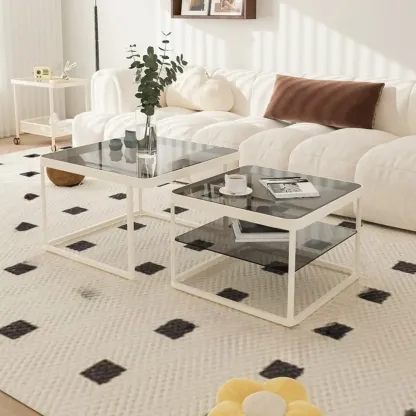 Modern Glass Nesting Coffee Table in Black with Storage Image - 3