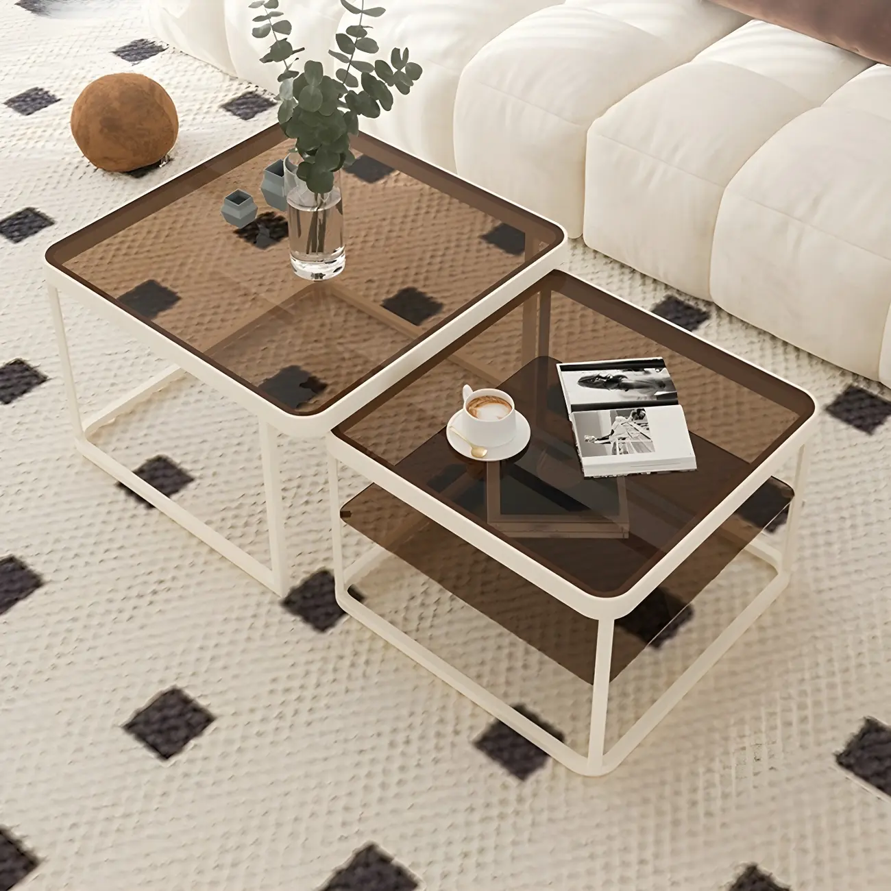 Modern Glass Nesting Coffee Table in Black with Storage Image - 8 | homeyfad