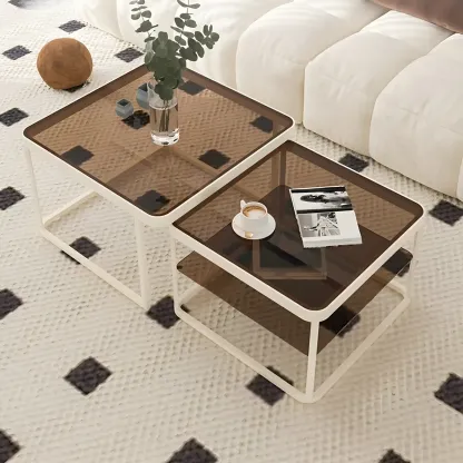 Modern Glass Nesting Coffee Table in Black with Storage Image - 8