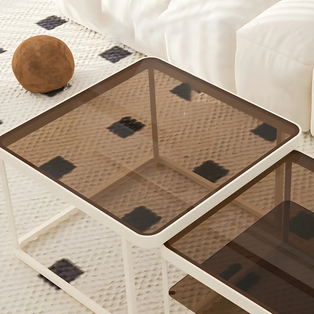 Modern Glass Nesting Coffee Table in Black with Storage Image - 10