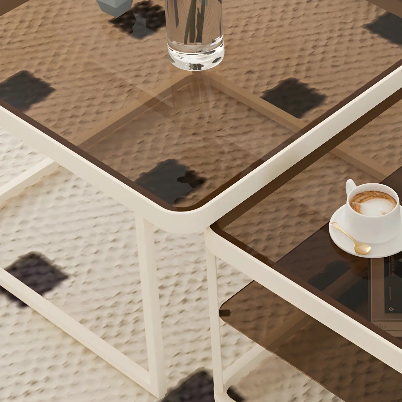 Modern Glass Nesting Coffee Table in Black with Storage Image - 11 | homeyfad